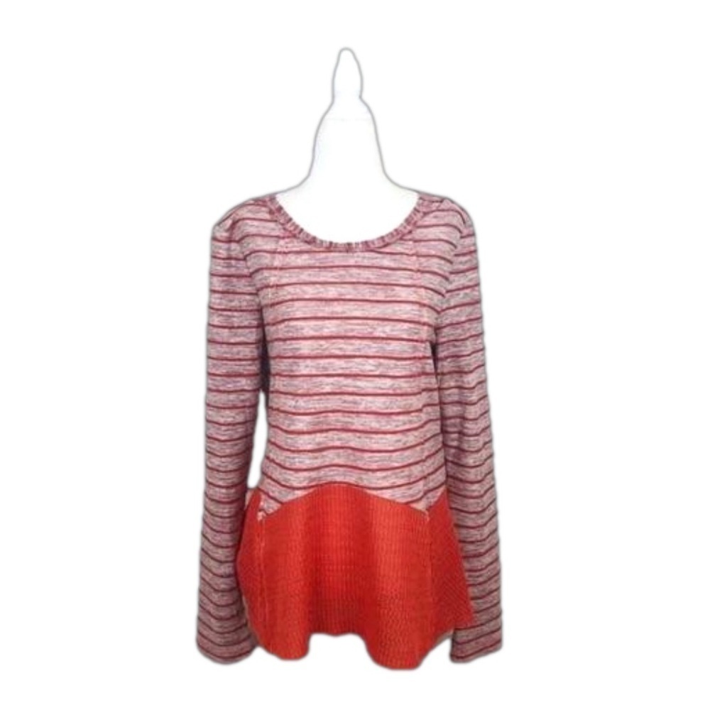 Hem & Thread Orange Striped Boho Long Sleeve Top Lagenlook Small Anthrop…